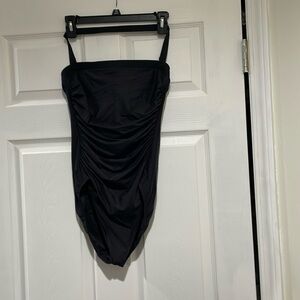 Land End body control swimsuit with detachable around neck strap.